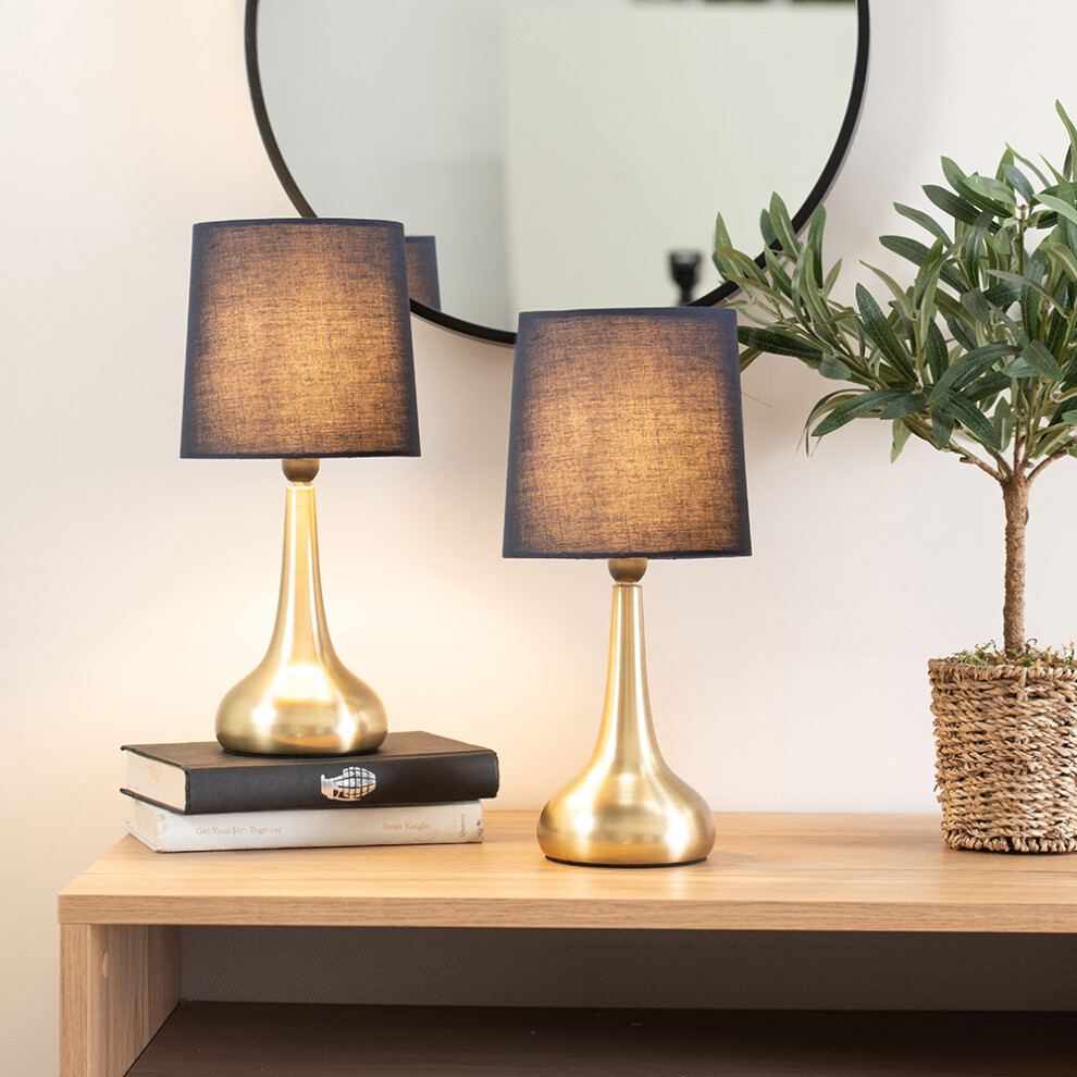 ValueLights Teardrop Pair Navy Shade with Gold Touch Table Lamps