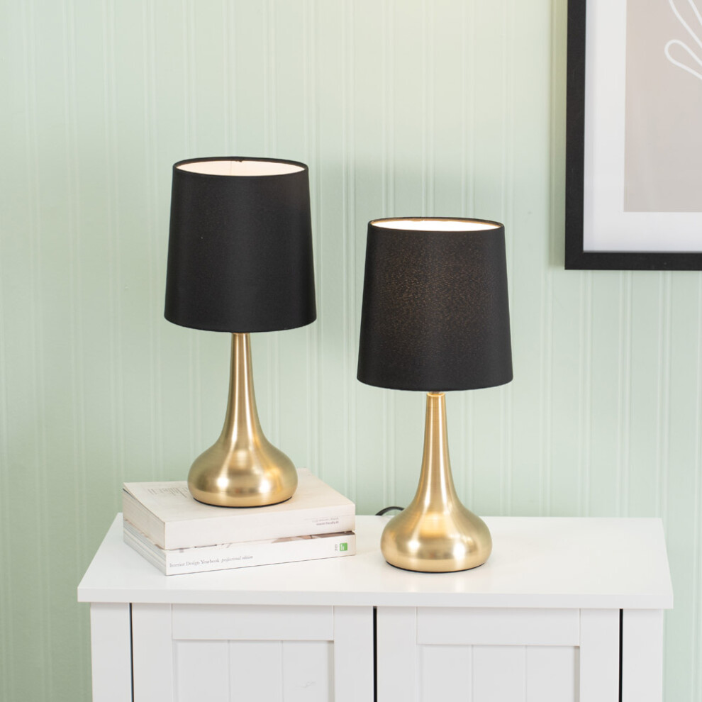 ValueLights Teardrop Pair Black Shade with Gold Touch Table Lamps