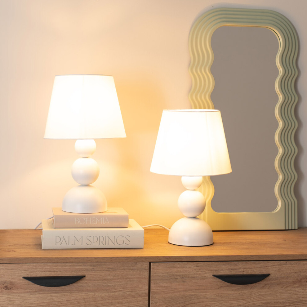 Winnie Pair of Cream Fabric Shade Stacked Touch Table Lamps