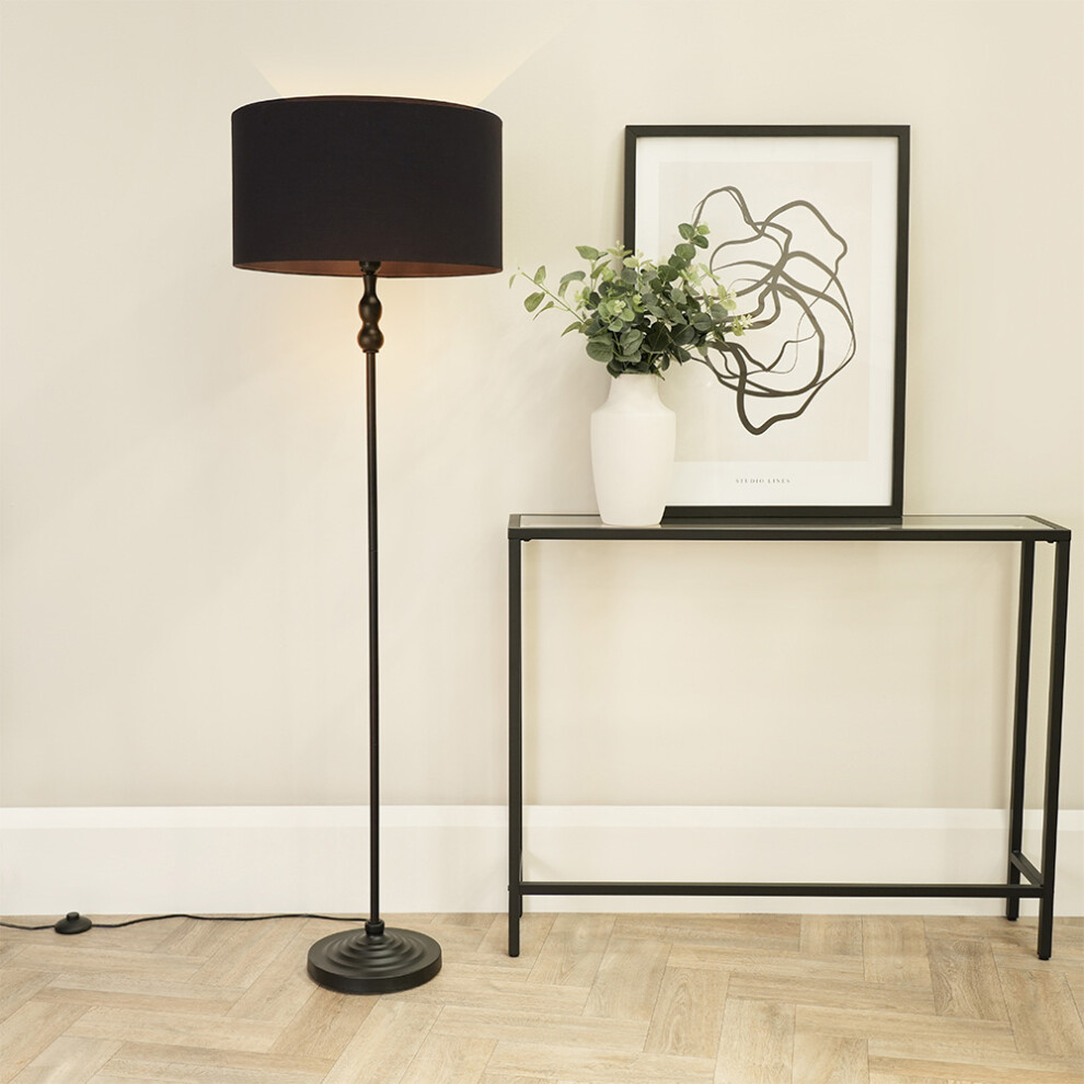 ValueLights Maggie Black Candlestick Floor Lamp with Black Shade