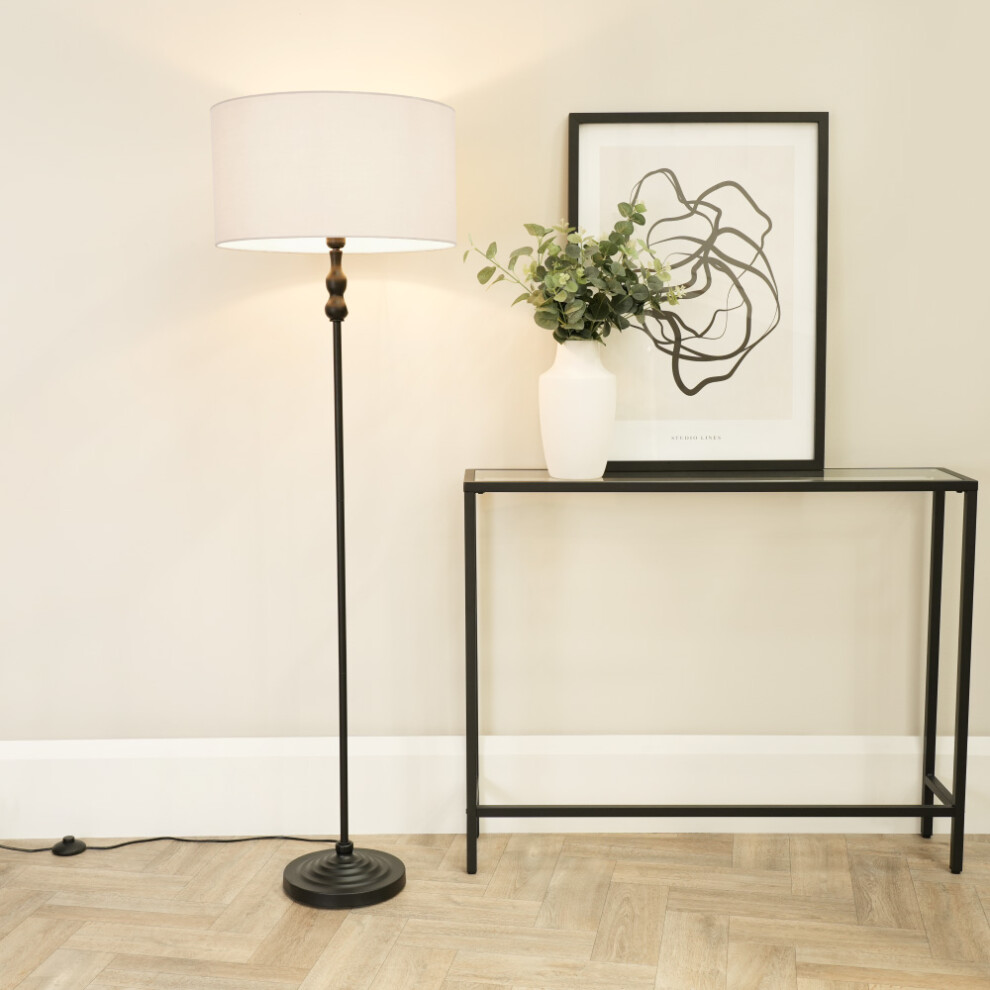 ValueLights Maggie Black Candlestick Floor Lamp with White Shade