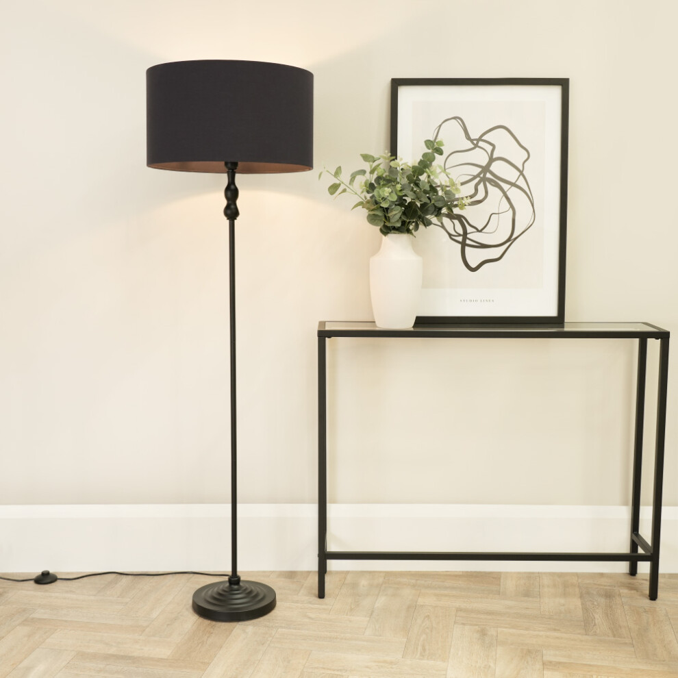 ValueLights Maggie Black Candlestick Floor Lamp with Charcoal Shade