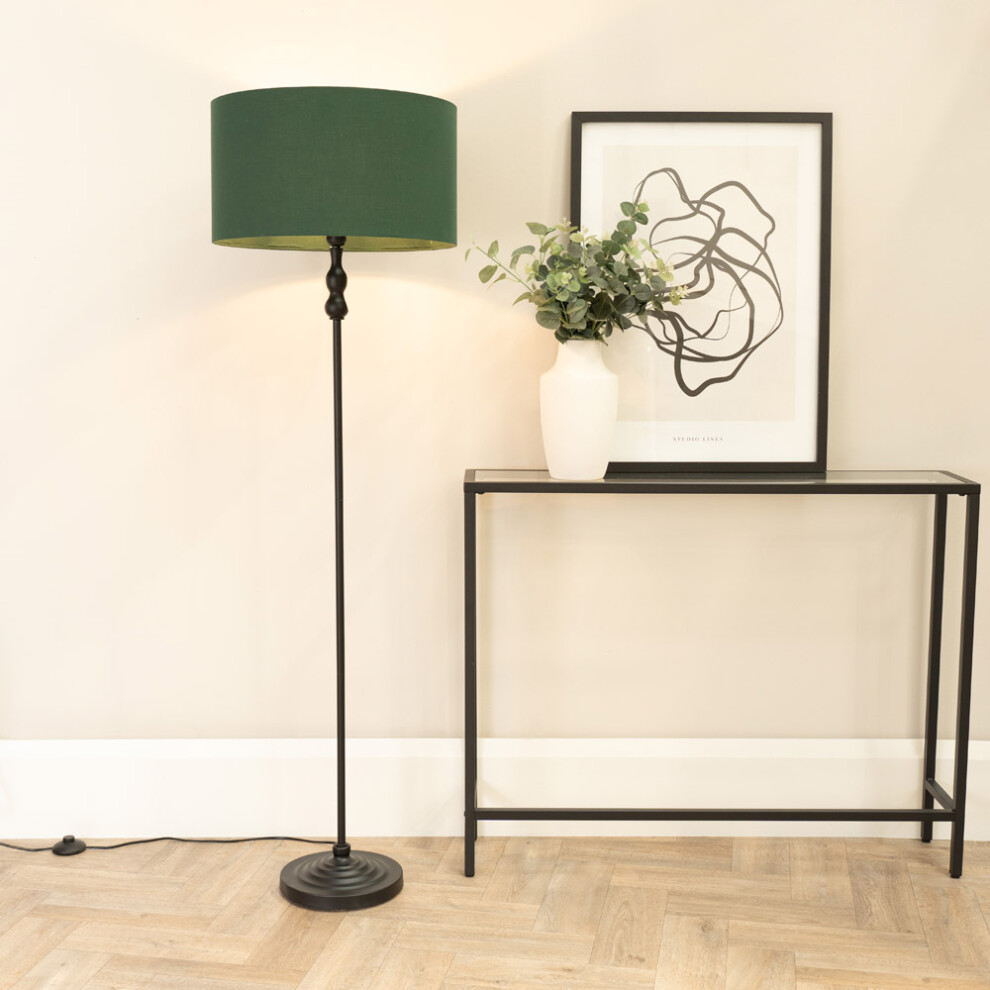 ValueLights Maggie Black Candlestick Floor Lamp with Green Shade