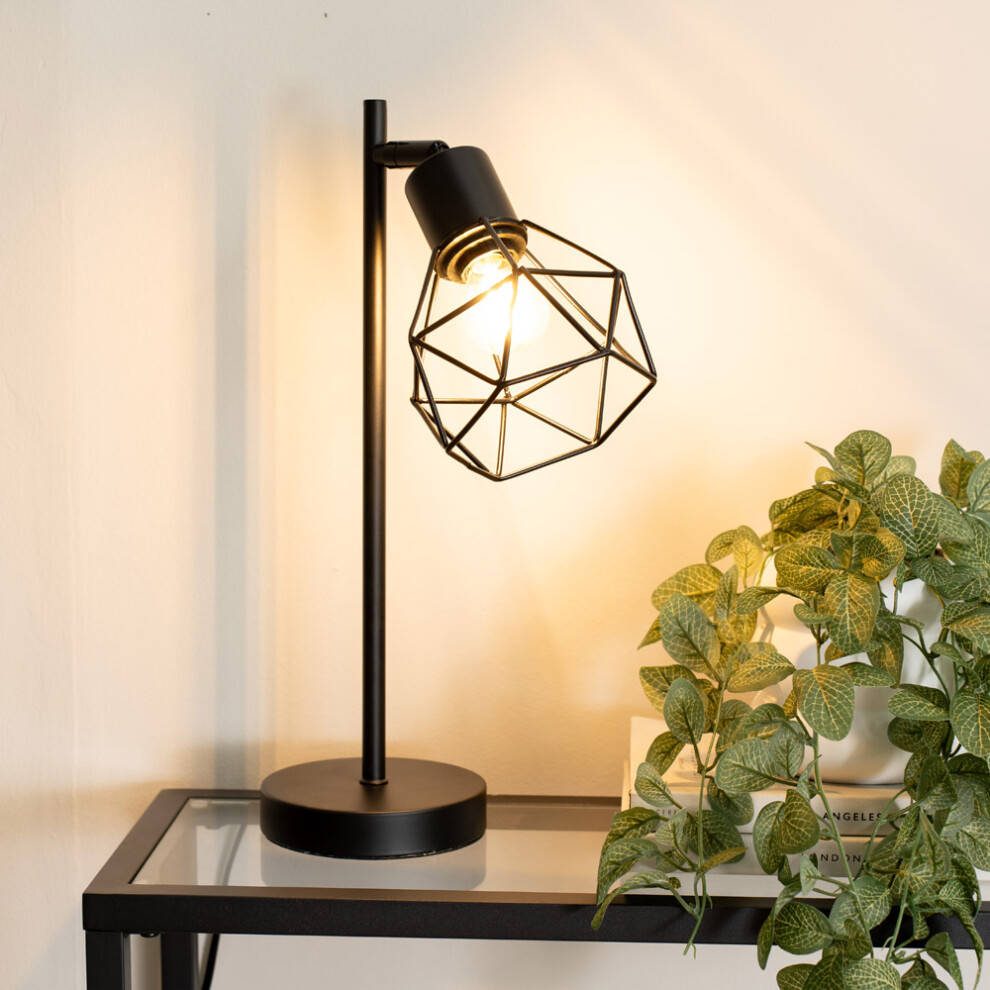 ValueLights Angus Black Metal Geometric Shade Table Lamp With LED Bulb