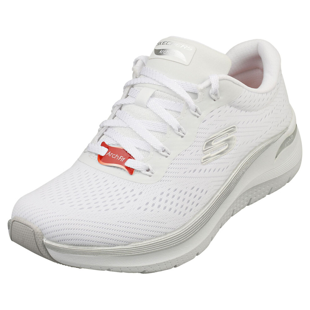 (8) Skechers Arch Fit 2.0 Glow The Distance Womens Fashion Trainers in White Silver