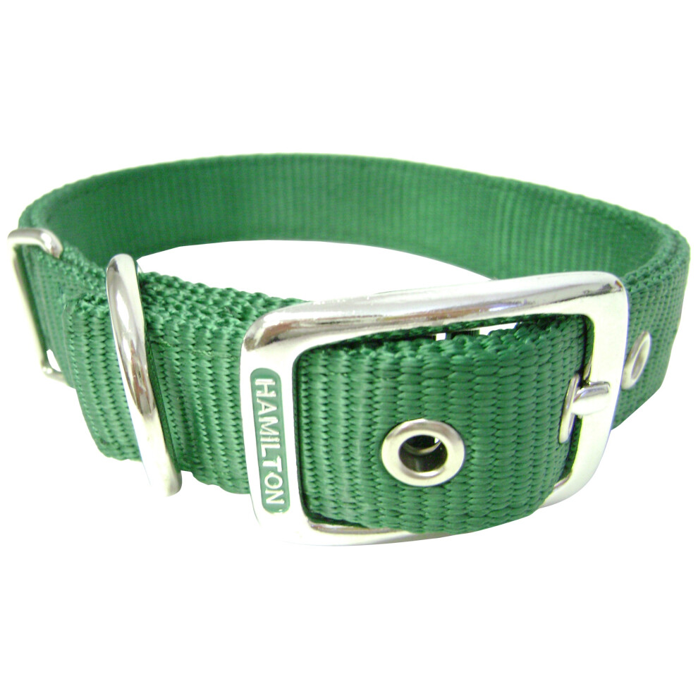 Hamilton Double Thick Nylon Deluxe Dog Collar, 1-Inch by 18-Inch, Green