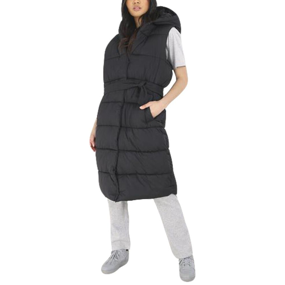 (UK 10) Women Long Line Hooded Puffer Padded Zipper Jacket