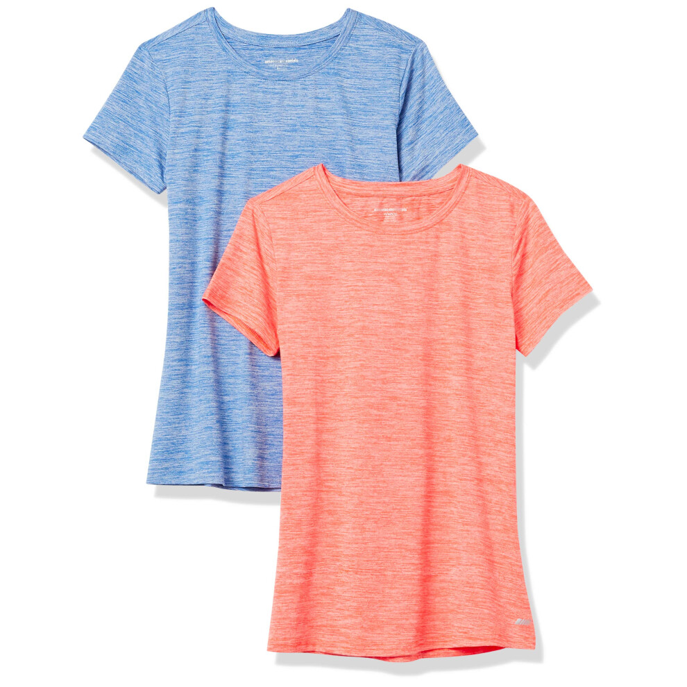 Women's Plus Size Tech Stretch Short-Sleeve Crewneck T-Shirt (Available In Plus Size), Pack of 2, Coral Orange/Light Blue, Space Dye, X-Large