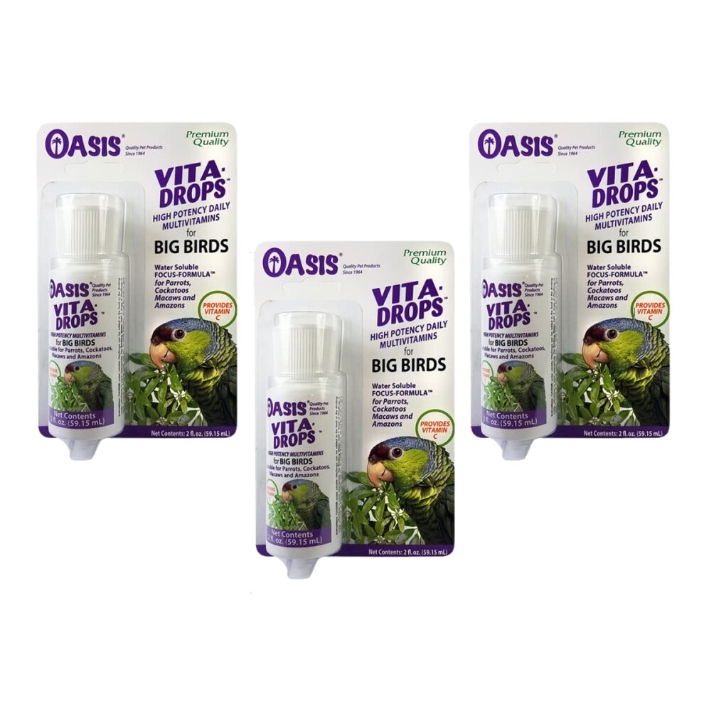 Oasis 3 Pack of Vita Drops for Big Birds 2 Ounces Each