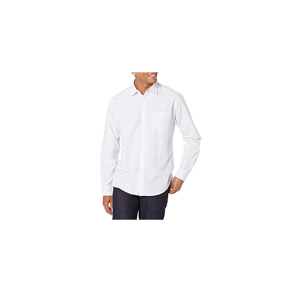 Mens Regular-Fit Long-Sleeve casual Poplin Shirt, White Vertical Stripe, XX-Large