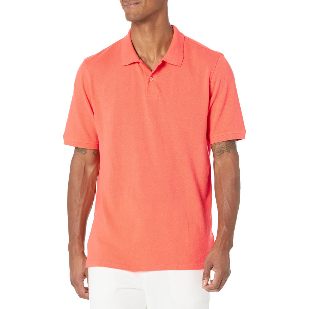 Mens Regular-Fit cotton Pique Polo Shirt (Available in Big & Tall), coral Orange, X-Small