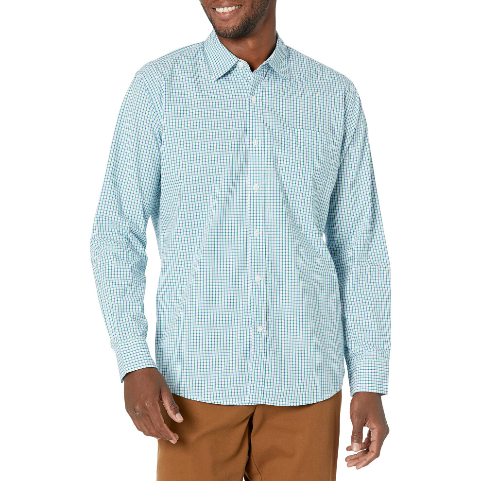 Men's Regular-Fit Long-Sleeve Casual Poplin Shirt, Green/Blue, Medium