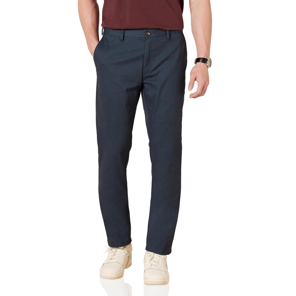 Mens Slim-Fit Wrinkle-Resistant Flat-Front chino Pant, Navy, 38W x 34L