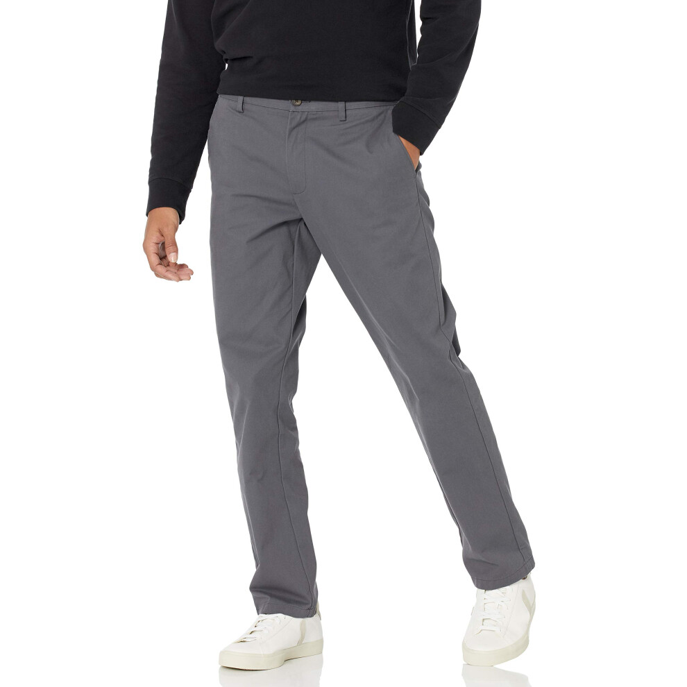 Men's Slim-Fit Wrinkle-Resistant Flat-Front Chino Pant, Grey, 42W x 28L