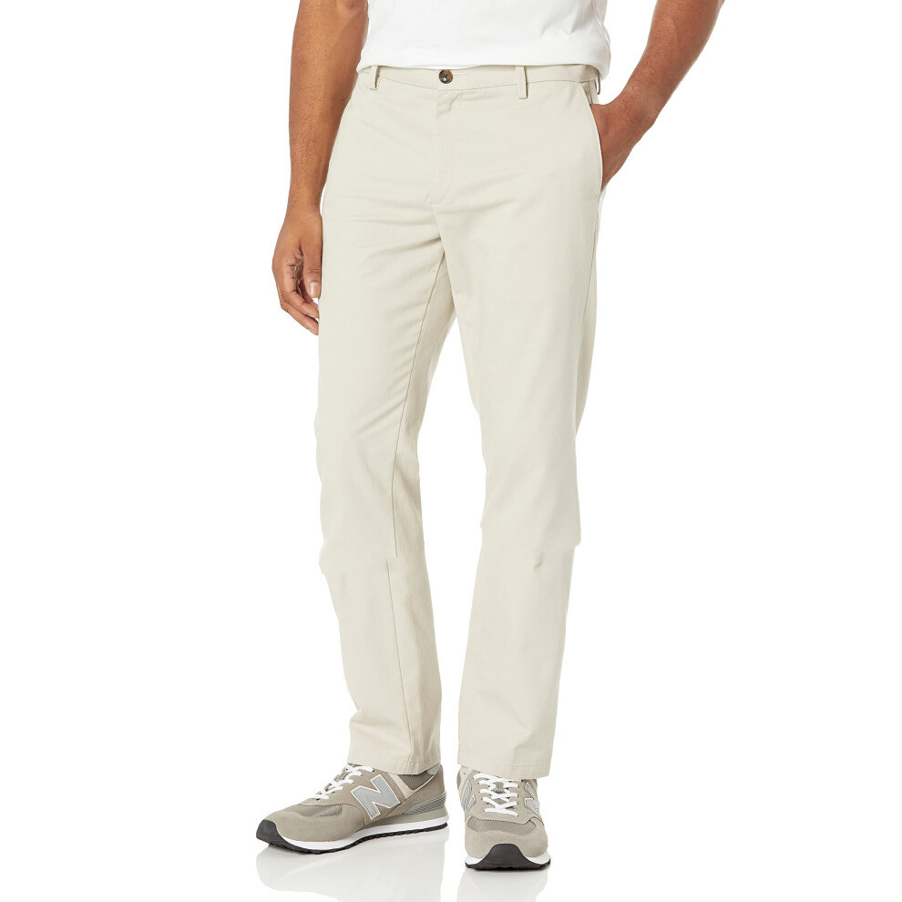 Men's Slim-Fit Wrinkle-Resistant Flat-Front Chino Pant, Stone, 33W x 32L