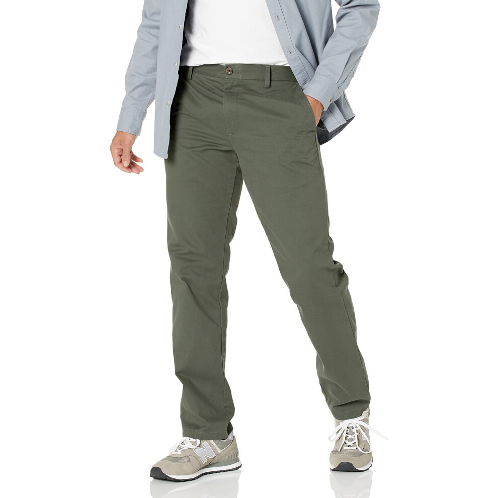 Men's Slim-Fit Wrinkle-Resistant Flat-Front Chino Pant, Olive, 33W x 28L