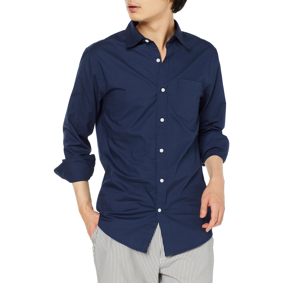 Mens Regular-Fit Long-Sleeve casual Poplin Shirt, Navy, X-Large