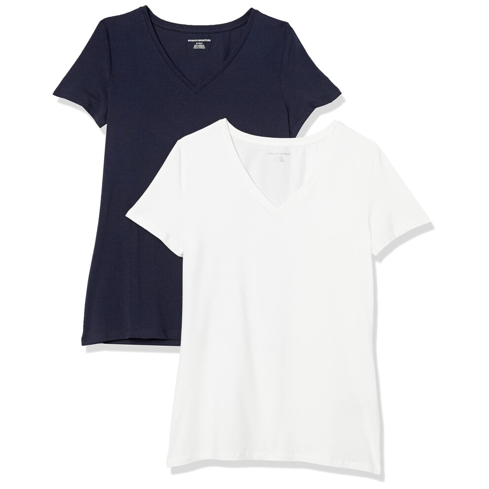 Women's Classic-Fit Short-Sleeve V-Neck T-Shirt, Pack of 2, Navy/White, X-Large