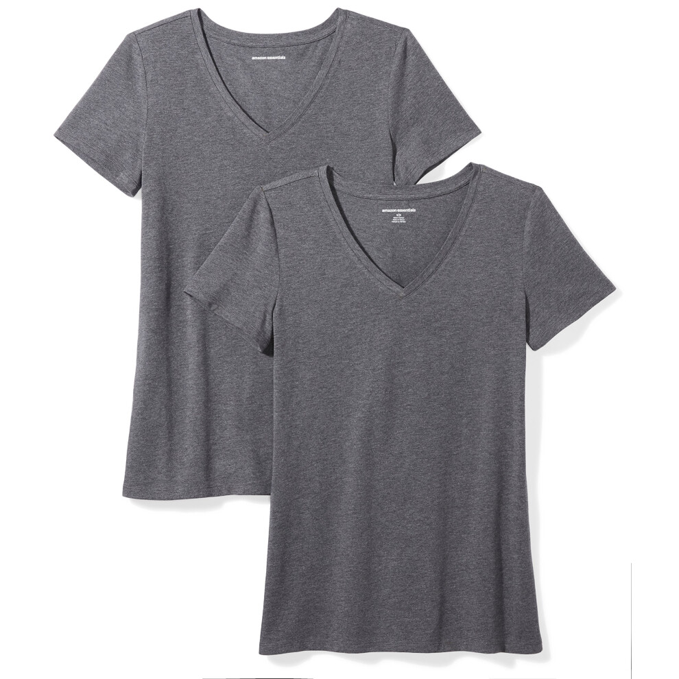 Women's Classic-Fit Short-Sleeve V-Neck T-Shirt, Pack of 2, Charcoal Heather, X-Large