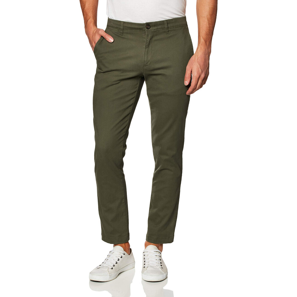 Men's Relaxed-Fit Casual Stretch Khaki Pant, Olive, 30W x 29L