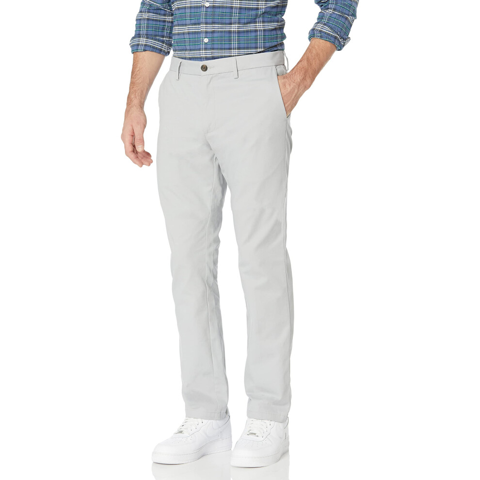 Mens Slim-Fit Wrinkle-Resistant Flat-Front chino Pant, Light grey, 28W x 30L