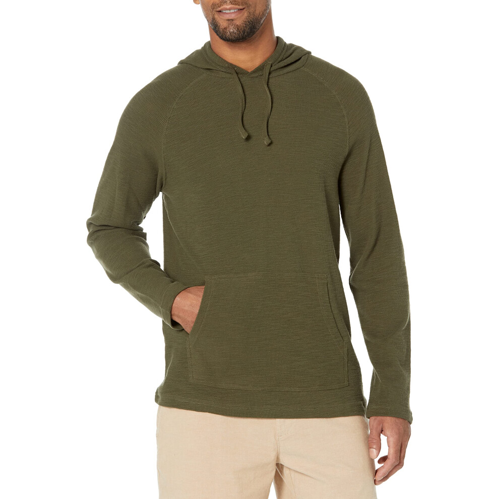 Mens Long-Sleeve Slub Thermal Pullover Hoodie (Previously goodthreads), Olive, Medium