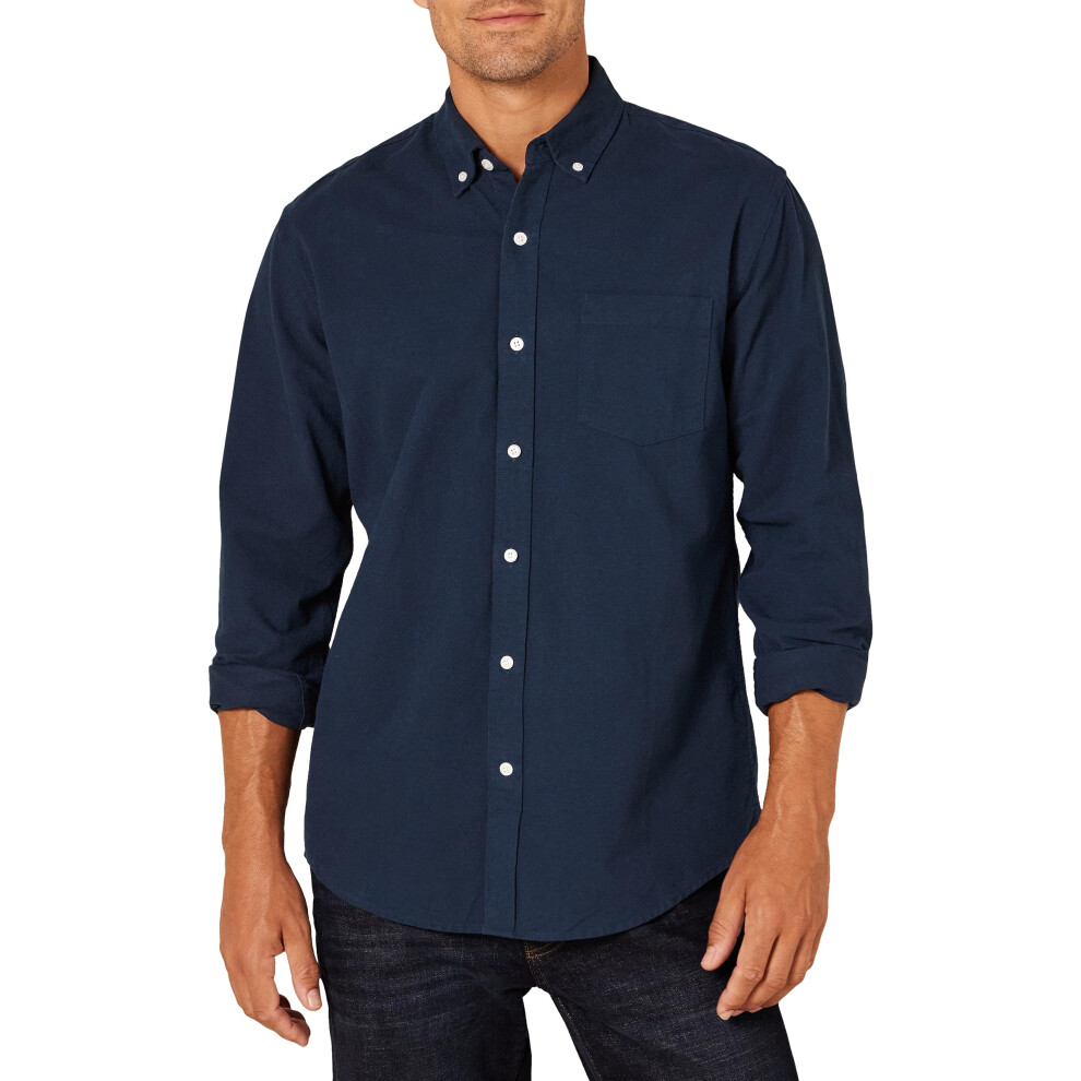 Men's Regular-Fit Long-Sleeve Pocket Oxford Shirt, Navy, X-Large