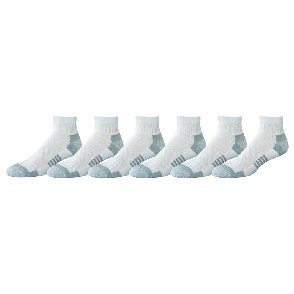 Men's Performance Cotton Cushioned Athletic Ankle Socks, 6 Pairs, White, 6-12