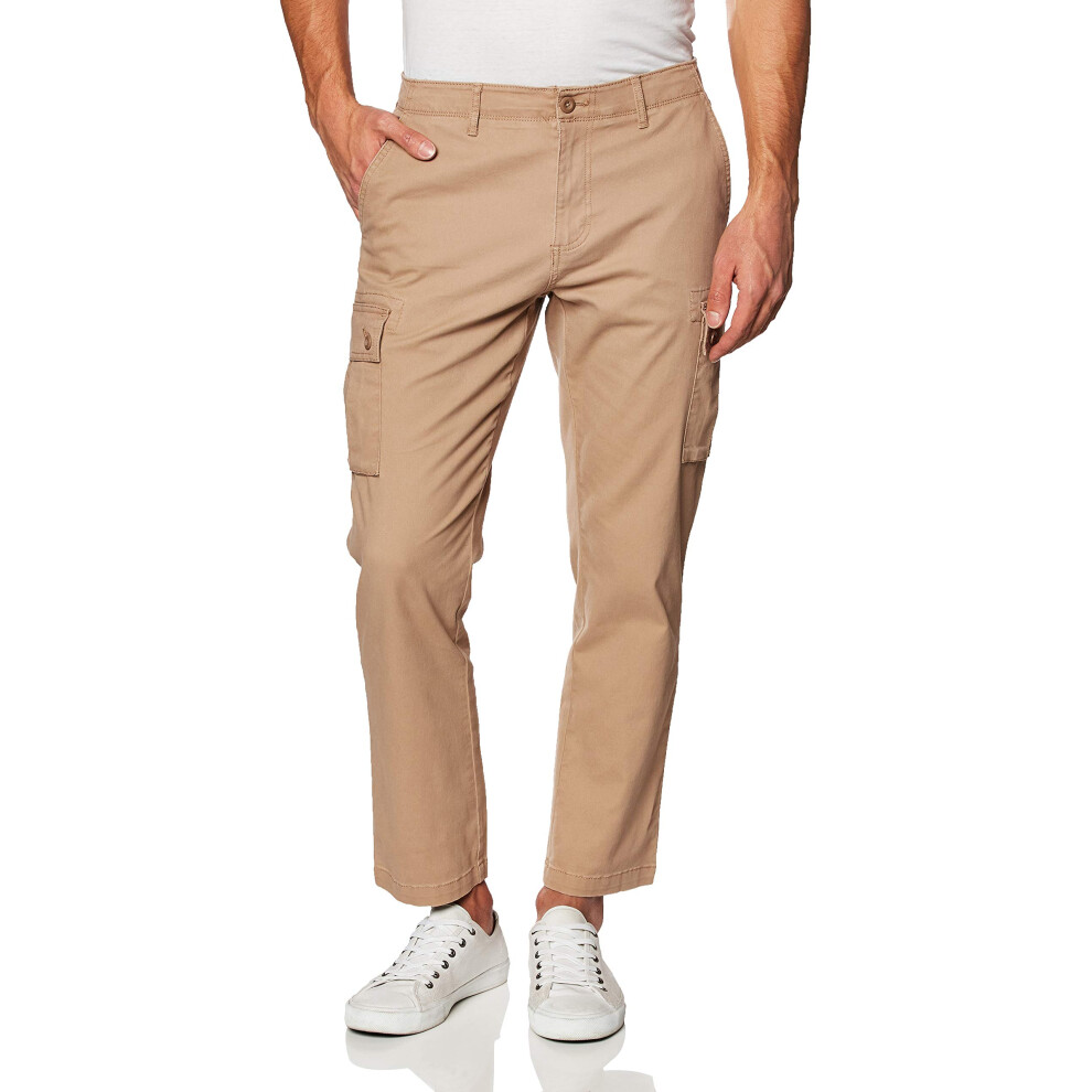 Mens Straight-Fit Stretch cargo Pant (Available in Big  Tall), Dark Khaki Brown, 33W x 29L