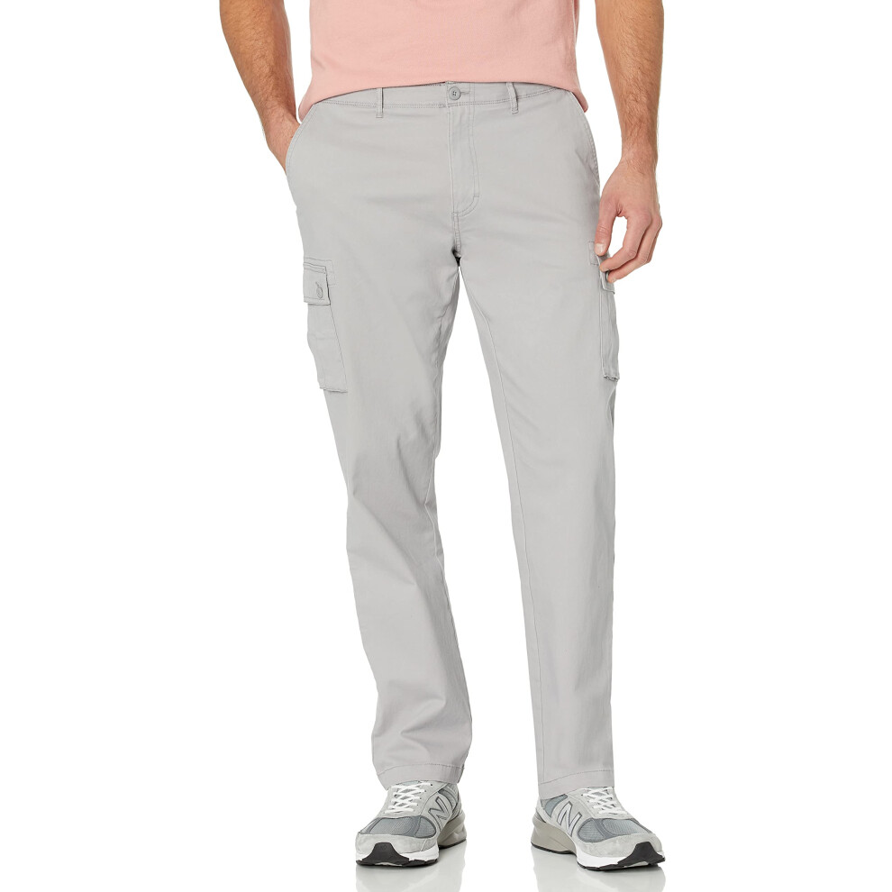 Mens Straight-Fit Stretch cargo Pant (Available in Big & Tall), Light grey, 36W x 28L