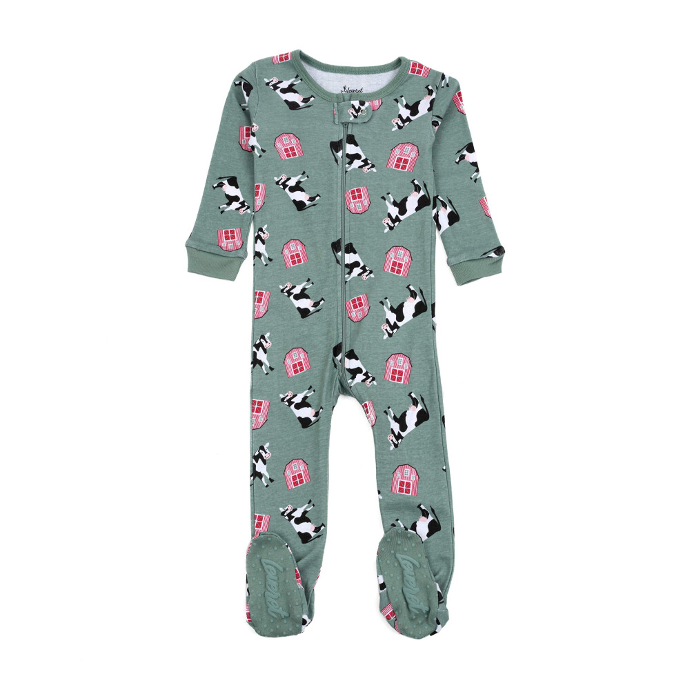 Leveret Kids Toddler Footed Pajamas Boys Girls 100 Cotton Cow Green Size 18 24 Months on OnBuy