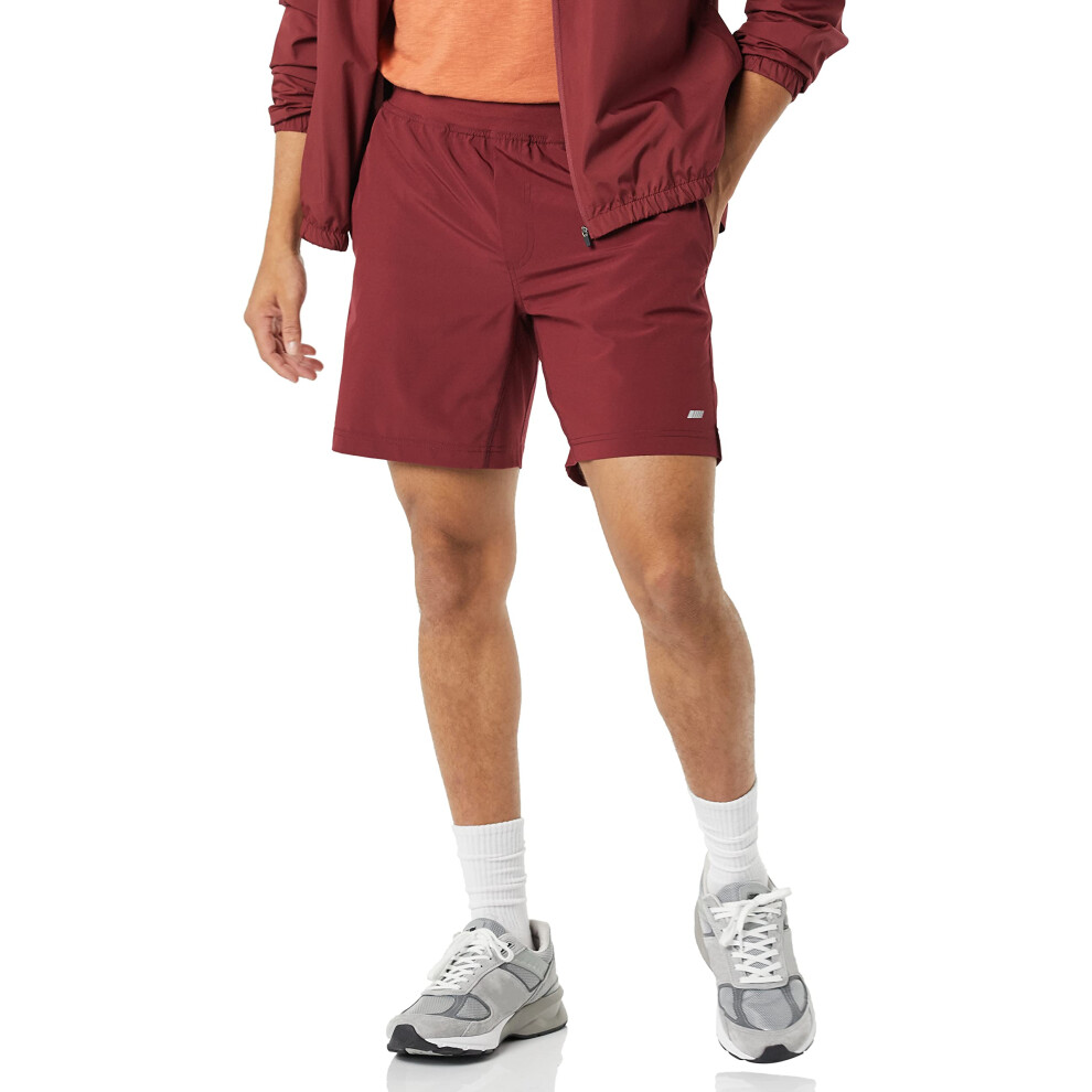 Men's Performance Stretch Woven 7" Training Short, Burgundy, Small