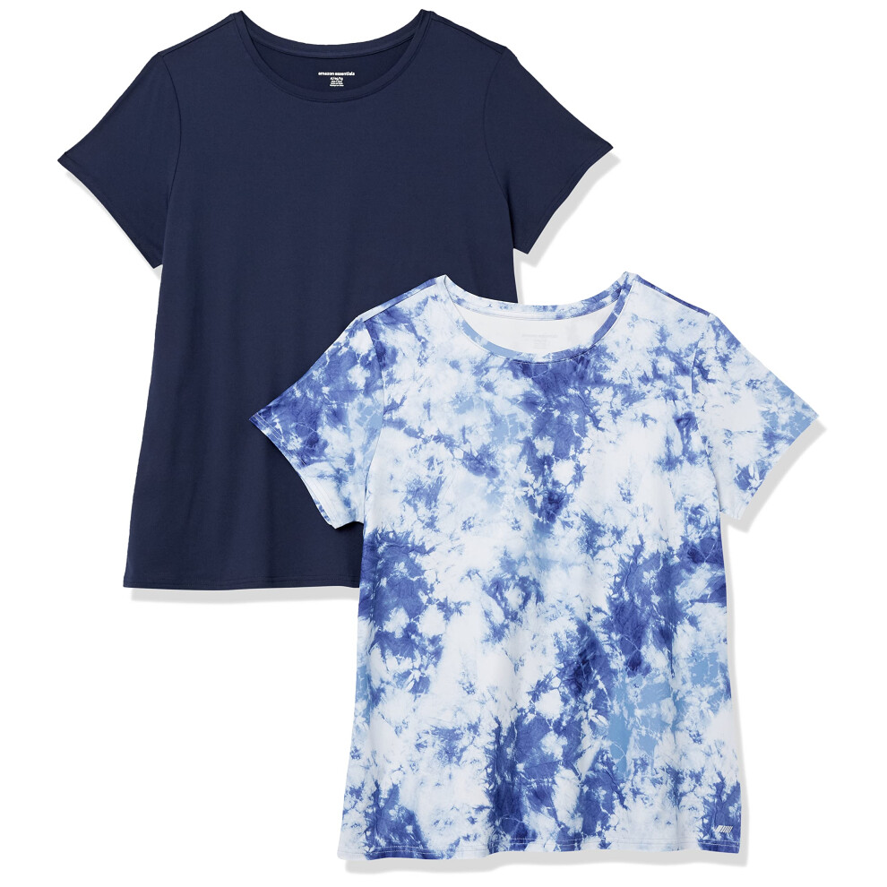 Womens Tech Stretch Short-Sleeve crewneck T-Shirt (Available in Plus Size), Pack of 2, NavyWhite Tie Dye, X-Small