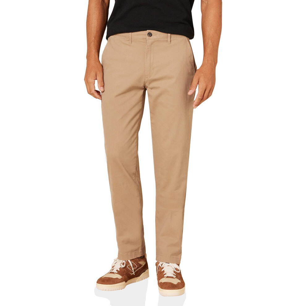 Mens Athletic-Fit casual Stretch chino Pant (Available in Big & Tall), Dark Khaki Brown, 38W x 28L