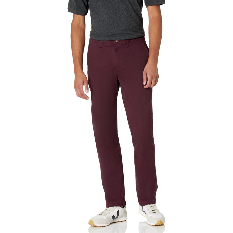 Mens Athletic-Fit casual Stretch chino Pant (Available in Big & Tall), Burgundy, 29W x 34L