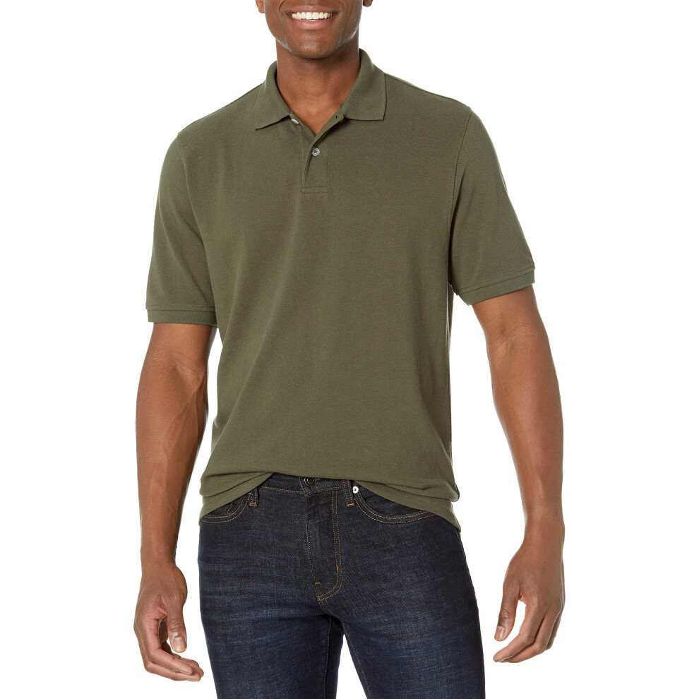 Mens Regular-Fit cotton Pique Polo Shirt (Available in Big & Tall), Olive, X-Small