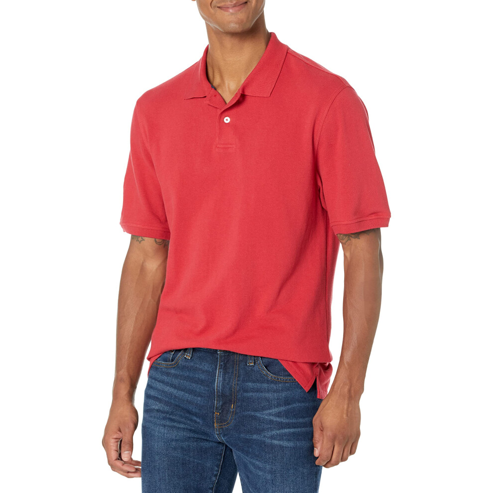 Mens Regular-Fit cotton Pique Polo Shirt (Available in Big & Tall), Red, Large