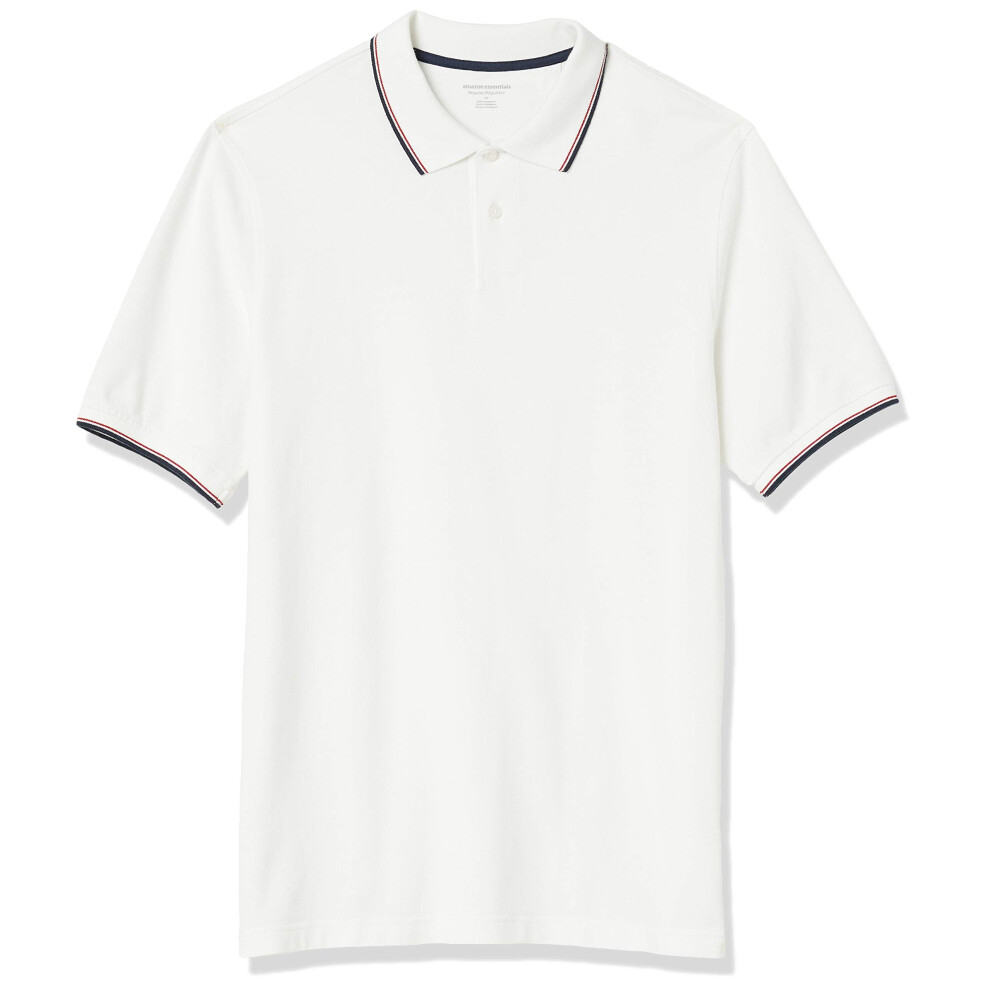 Men's Regular-Fit Cotton Pique Polo Shirt (Available in Big & Tall), White/Red/Navy, X-Small