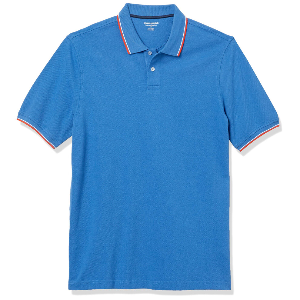 Mens Regular-Fit cotton Pique Polo Shirt (Available in Big & Tall), Blue Red, X-Small