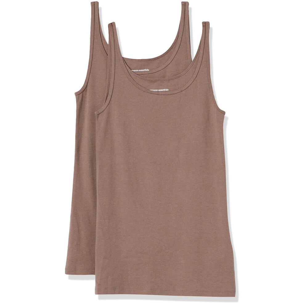 Women's Slim-Fit Thin Strap Tank, Pack of 2, Dark Beige, Large