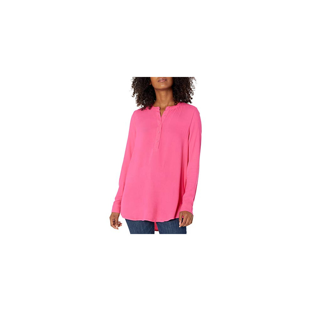 Womens Long-Sleeve Woven Blouse, Bright Pink, X-Large