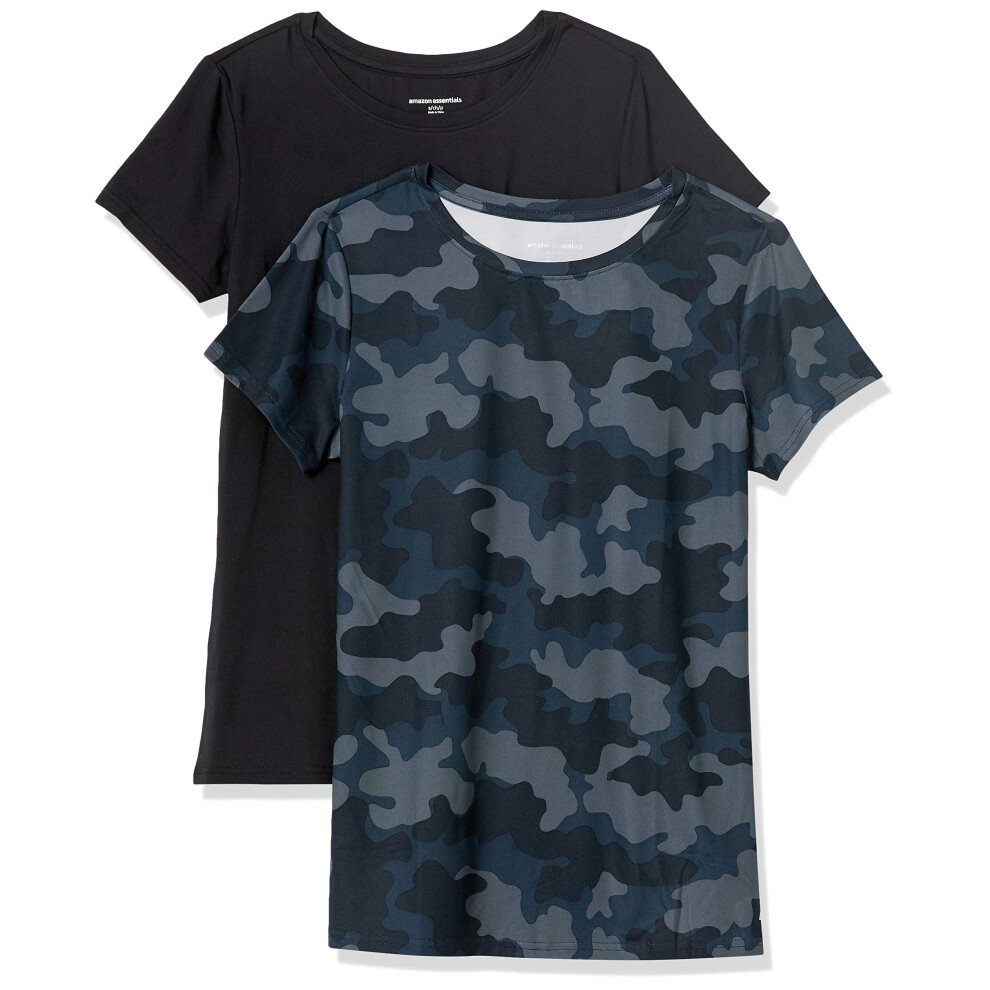 Womens Tech Stretch Short-Sleeve crewneck T-Shirt (Available in Plus Size), Pack of 2, BlackNavy camo, X-Large