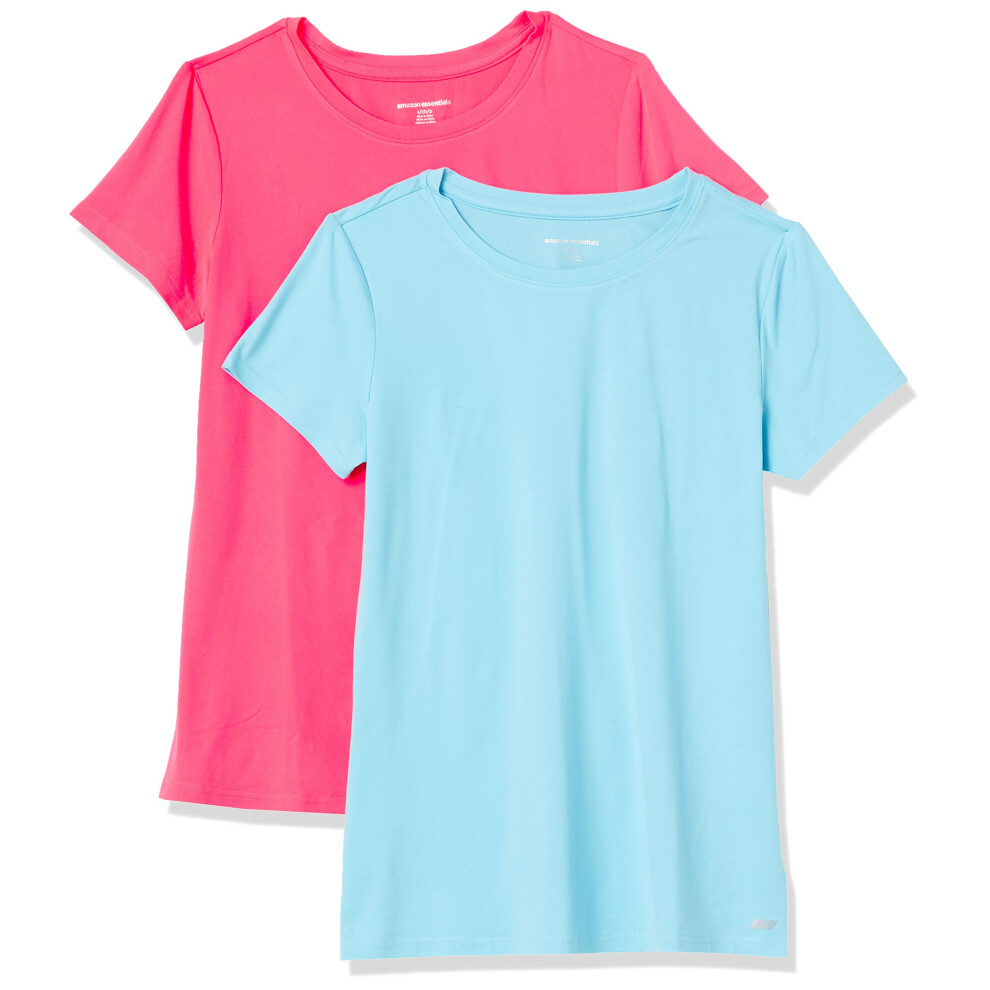 Women's Tech Stretch Short-Sleeve Crewneck T-Shirt (Available in Plus Size), Pack of 2, Neon Pink/Blue, Medium