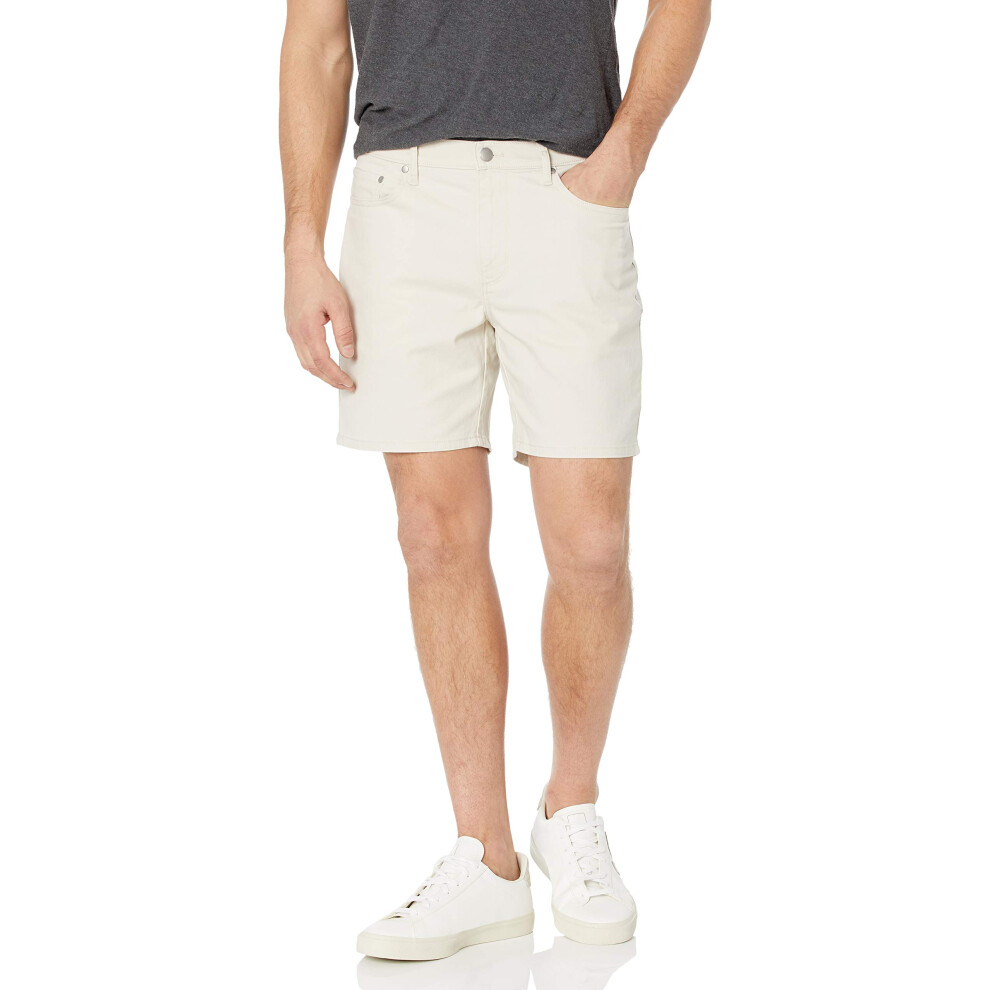 Mens Slim-Fit 7 Inseam Stretch 5-Pocket Short, Stone, 38