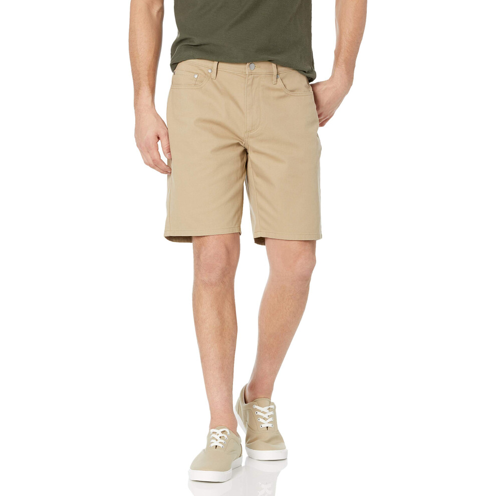 Mens Straight-Fit 9 Inseam Stretch 5-Pocket Short, Khaki Brown, 40