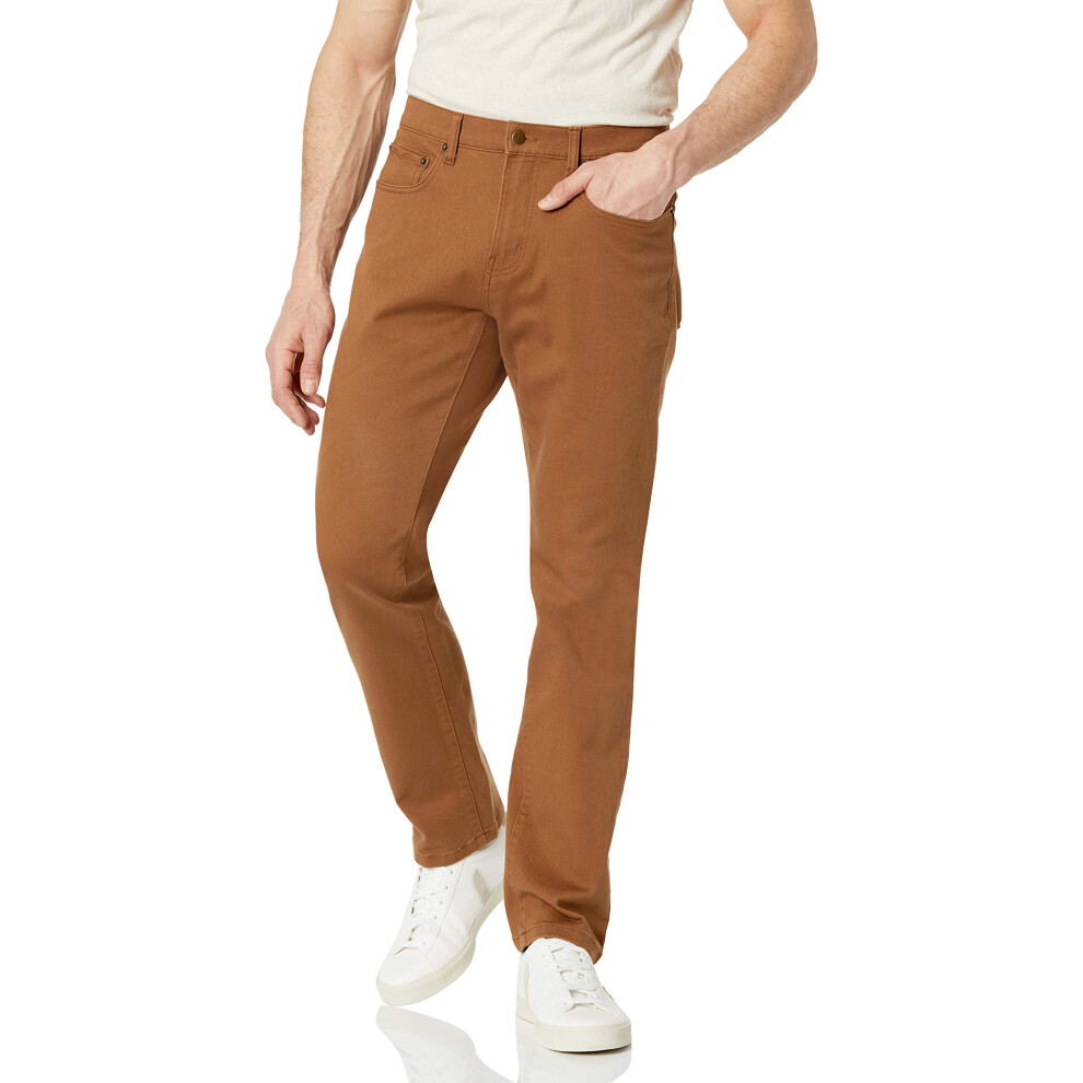 Mens Athletic-Fit Stretch Jean, Dark Khaki Brown, 35W x 30L