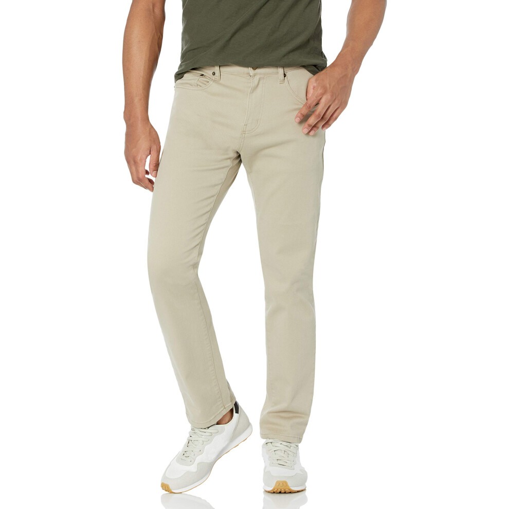 Mens Athletic-Fit Stretch Jean, Light Khaki Brown, 32W x 28L