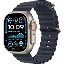 Apple Watch Ultra 2 GPS + Cellular 49mm Smartwatch, Sports Watch with Natural Rugged Titanium Case with Navy Ocean Band. Fitness - Refurbished