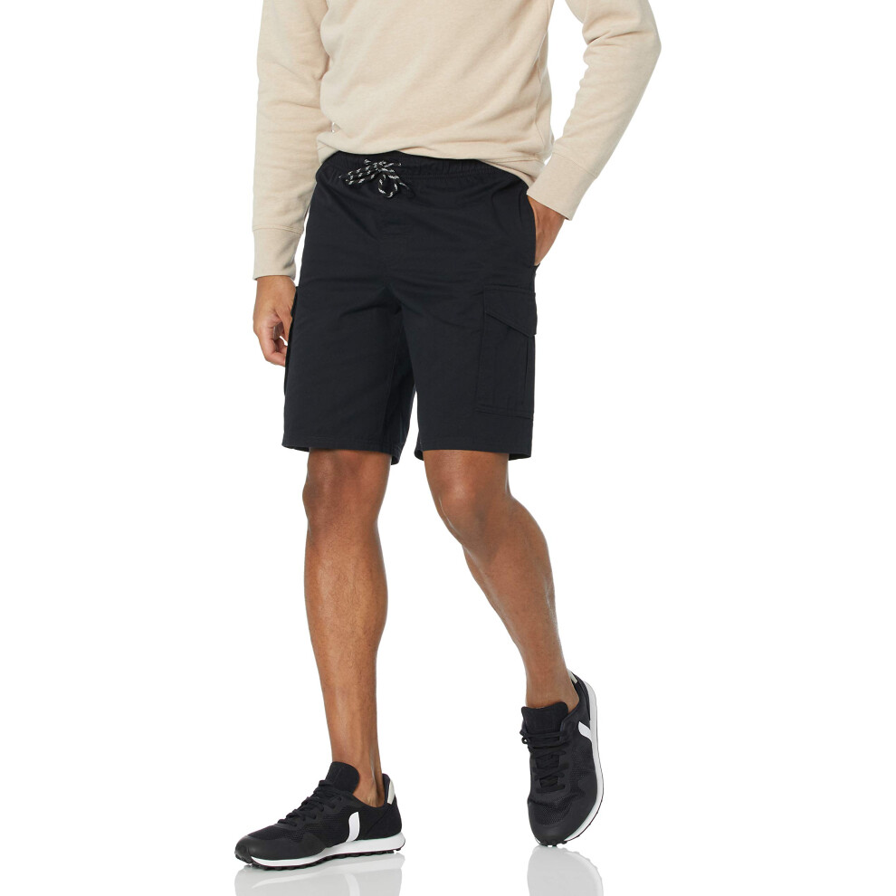 Mens 9 Elastic Waist cargo Short, Black, Small