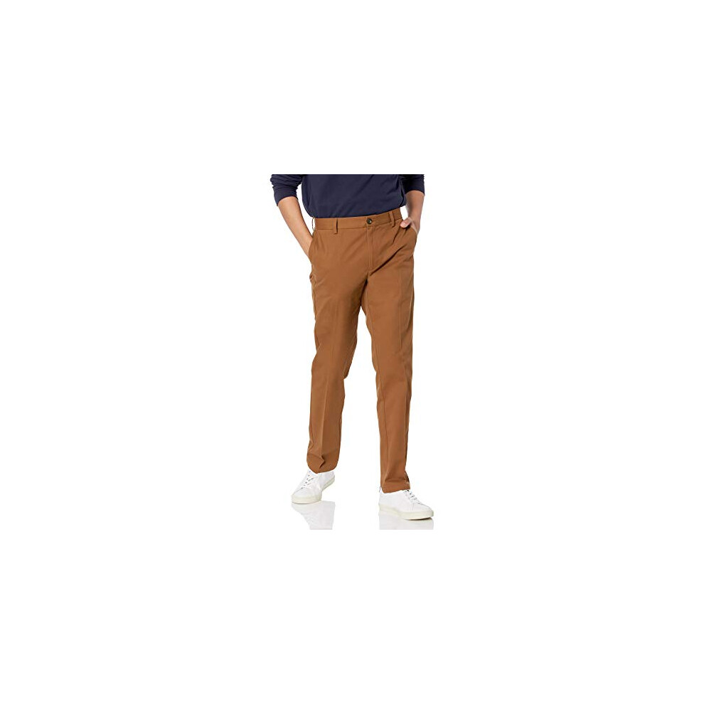 Mens Slim-Fit Wrinkle-Resistant Flat-Front chino Pant, Dark Khaki Brown, 32W x 31L